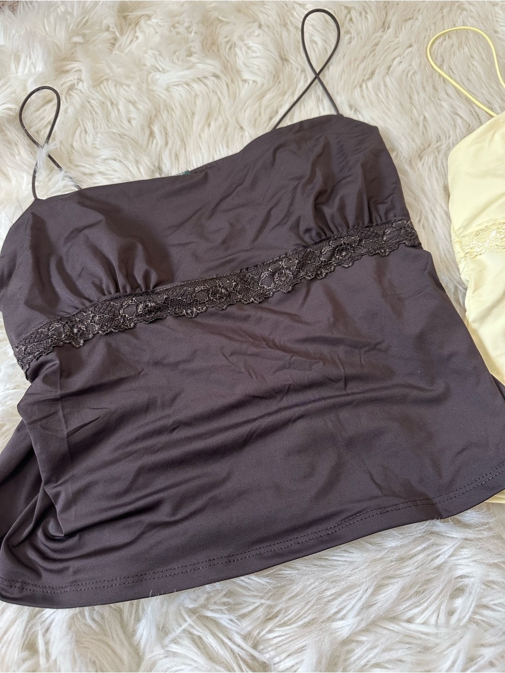 wild fable Two-Pack Lace-Trim Spaghetti Strap Camisoles in Brown and Pale Yellow - Picture 2 of 5
